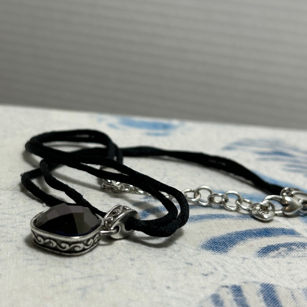 Brighton Venus Rising Necklace Dark Purple Crystal Black Cord Silver Plated 18" - Picture 13 of 13